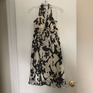 Halter dress in black and white floral